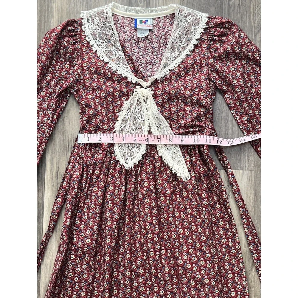 Vintage 70s Diane‎ von Furstenberg Dress Girls 8 Lace Red Floral Cottagecore